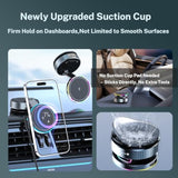For Magsafe Car Mount Charger, 15W Wireless Charger Suction Cup Phone Mount With Breathing Rgb Light, 360 Adjustable Vacuum Magnetic Phone Holder For Iphone 17 Pro Max 17 Air 16 15 Plus