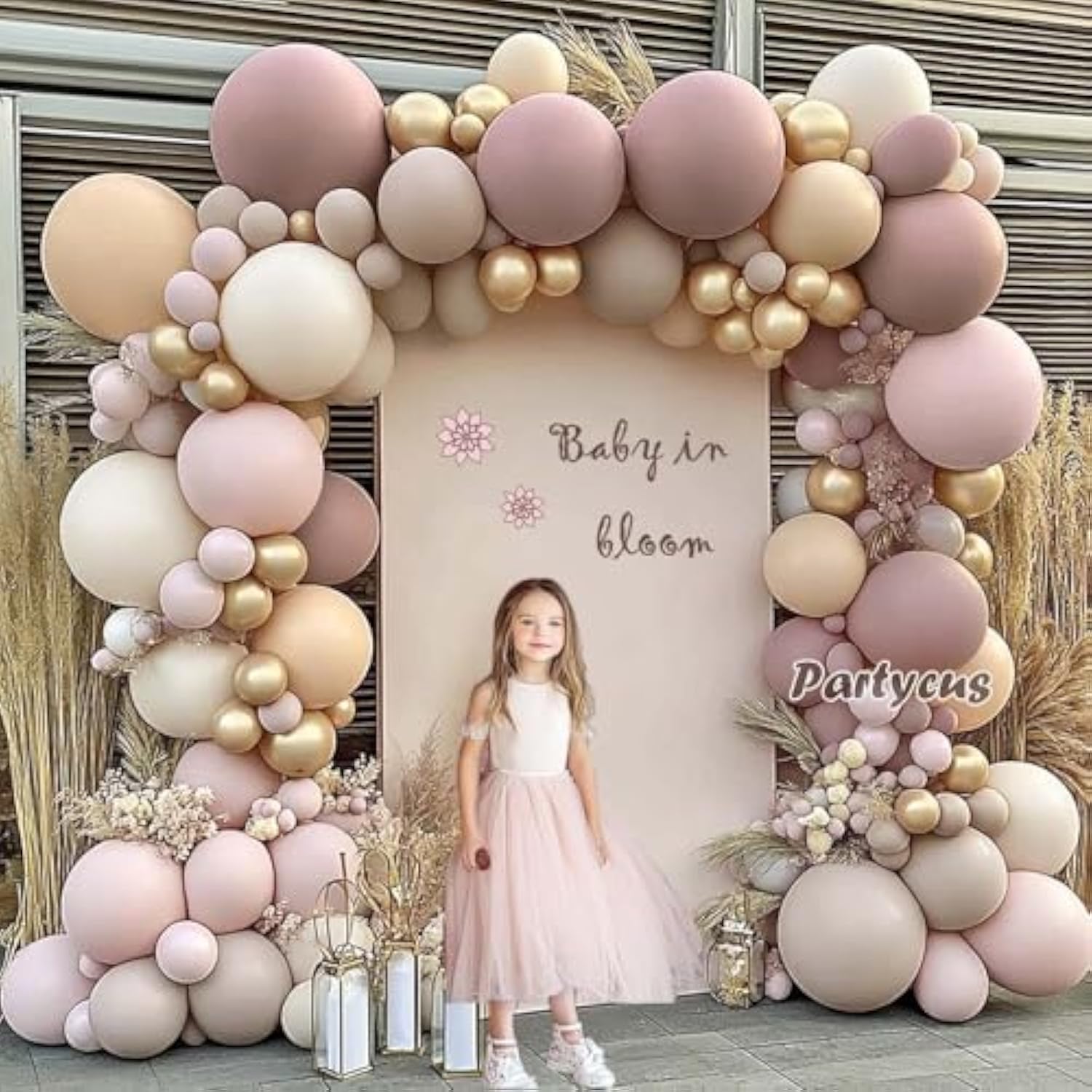Dusty Pink Beige Balloon Arch Kit: Double Stuffed Boho Party Garland