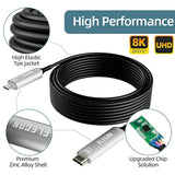 8K Fiber Optic Usb C To Hdmi Cable 35 Ft, 8K@60Hz 4K@120Hz, Hdr, Active Optica