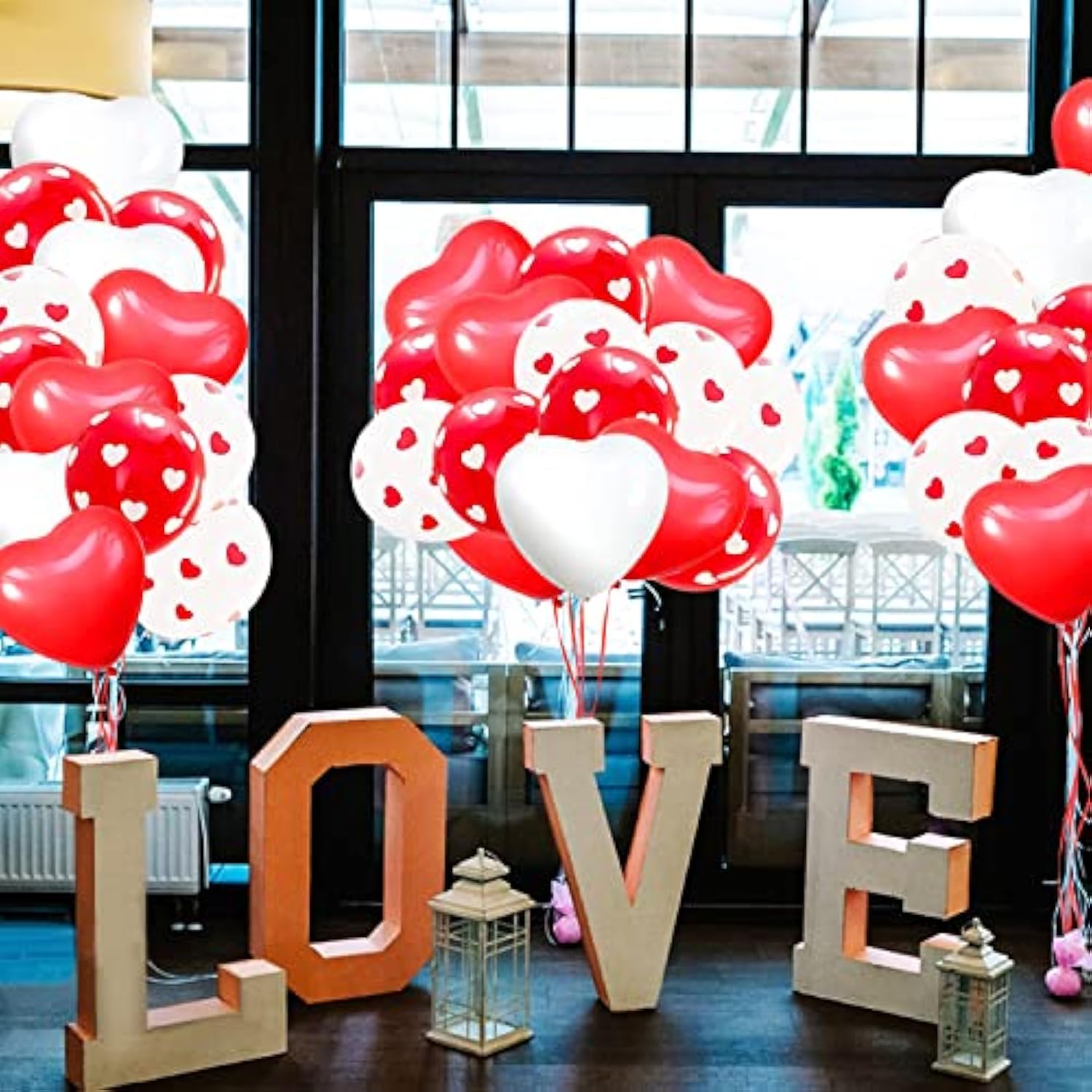 60Pcs Valentines Day Balloons Red And White Heart Balloons 12 Inch Hea