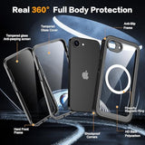For Iphone 16E Case,Built-In 9H Tempered Glass Screen Protector + Privacy Screen Protector, [Military Grade Protection] Shockproof Anti Spy Magnetic Back Phone Case For Iphone 16E, Black