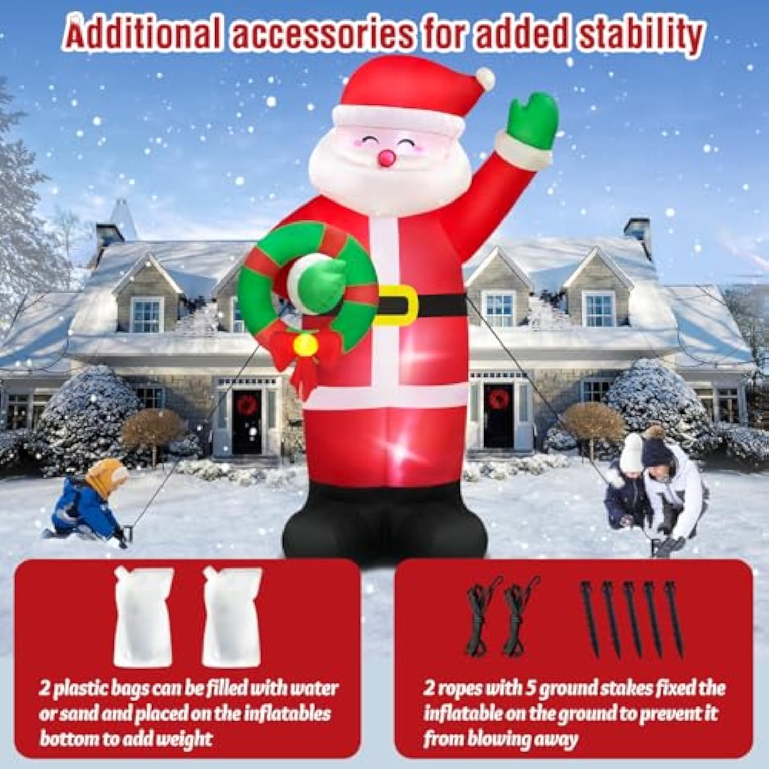 12 Ft Giant Christmas Inflatable Santa Claus Outdoor Decorations Built-In Led Lights, Large Inflatable Santa Blow Up Yar