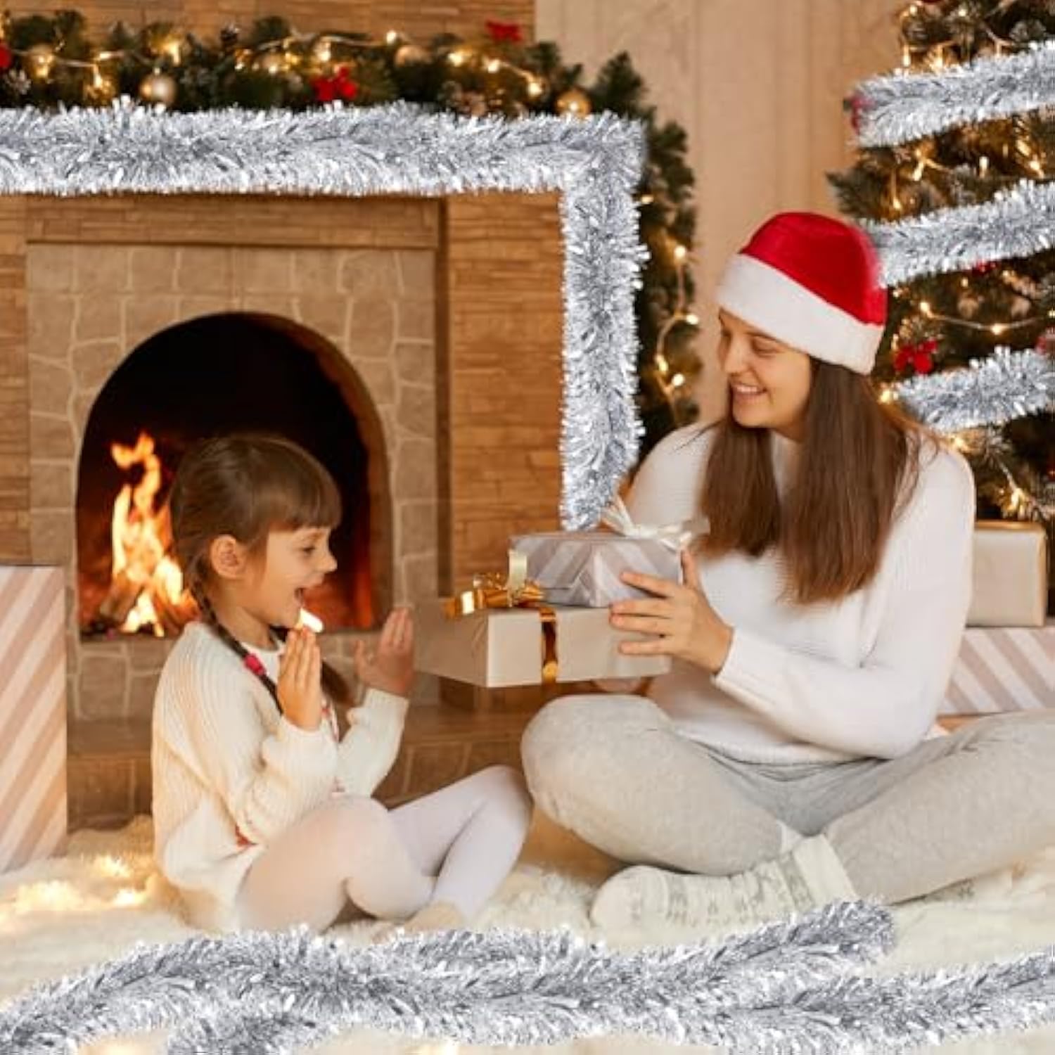 150 Feet Christmas Tinsel Garland Metallic Twist Garland Shiny Hanging String Ornaments For Christmas Tree Party Supplies Indoor And Outdoor Decoration(Silver)