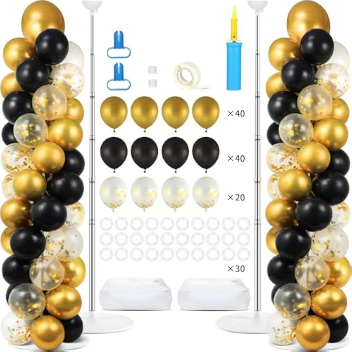 Adjustable Balloon Column Stand Kit: Black & Gold Party Decor - 100 Balloons