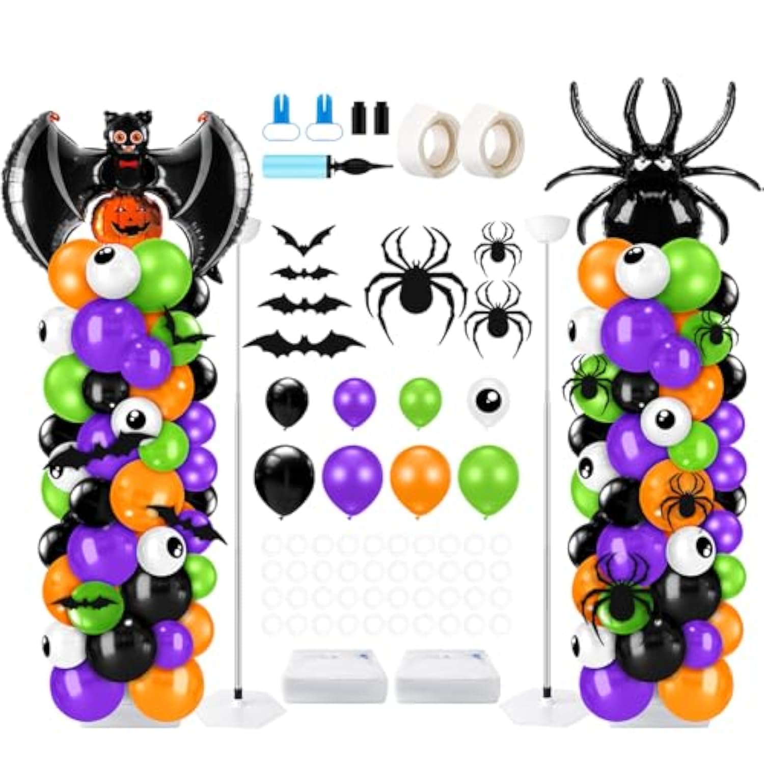 Halloween Balloon Column Kit: 200 Balloons, Bat & Spider Decor