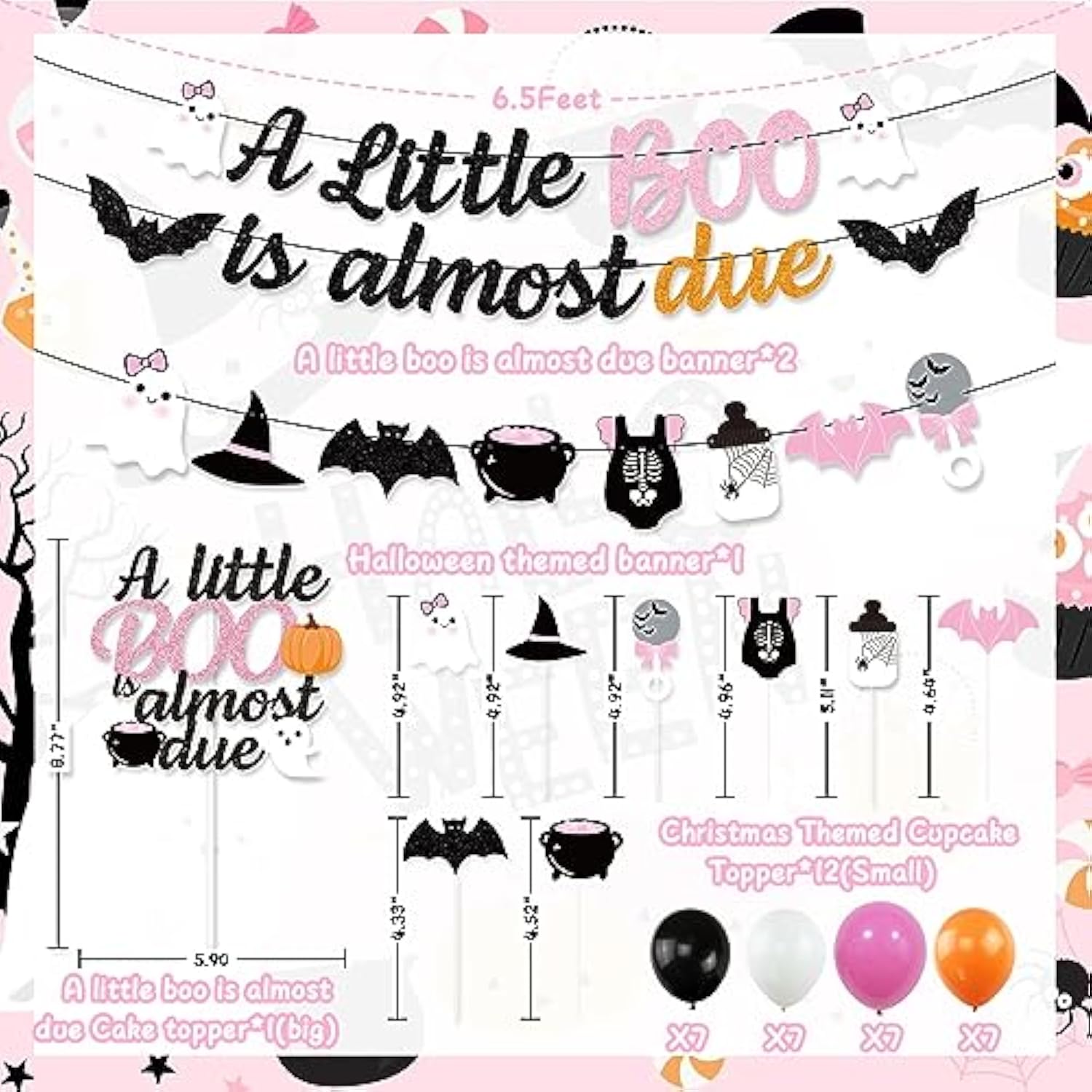 Pink Orange Halloween Baby Shower Decorations, A Little Boo Is Almost Due Banner,Cute Ghost Baby'S Bottle Cake Topper And Latex Balloons For Girls Little Boo Baby Shower Party Supplies
