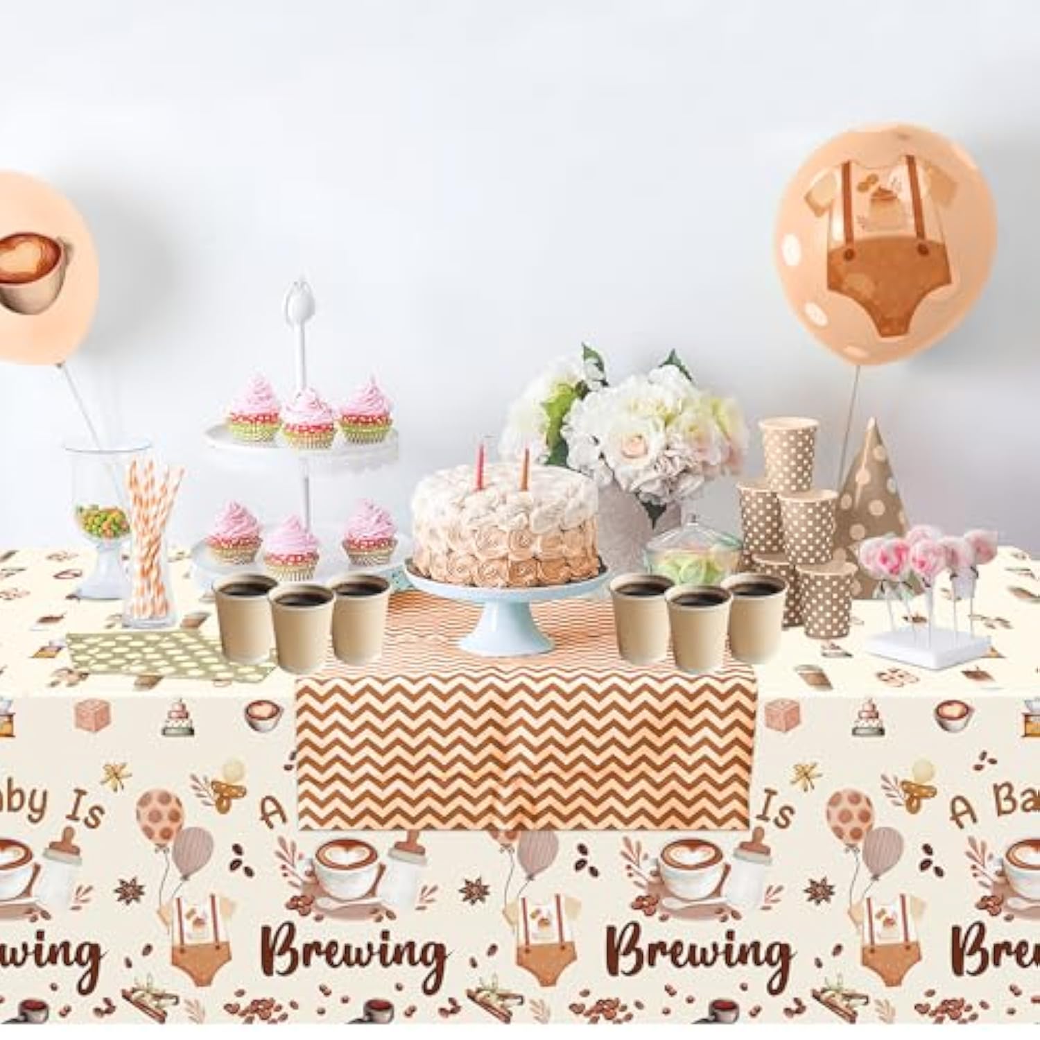 3pcs “A Baby Is Brewing” Coffee Theme Tablecloths for Baby Shower