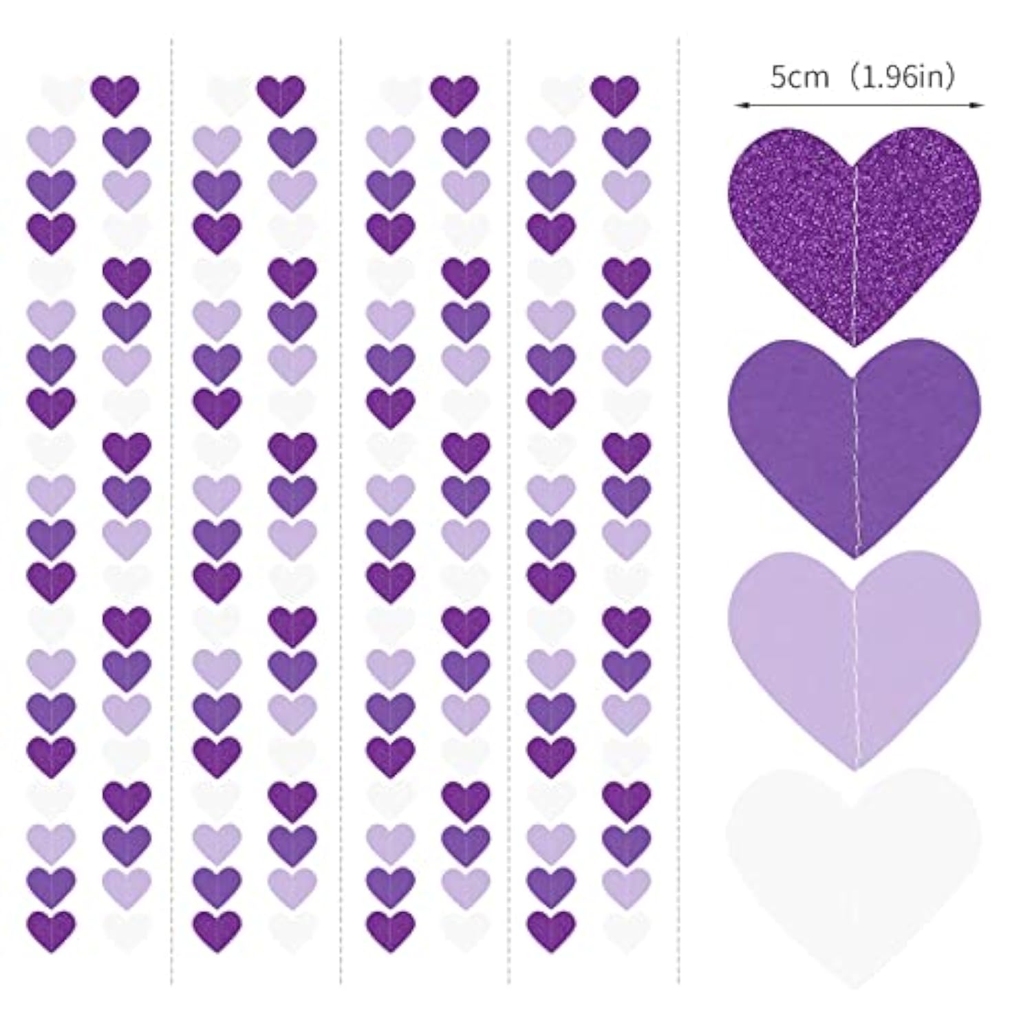 Purple Party Decoration Heart-Garland - 52Ft Purple Lavender White Streamers Birthday Banner Baby Bridal Shower Wedding Engagement Bachelorette Graduation Decorations