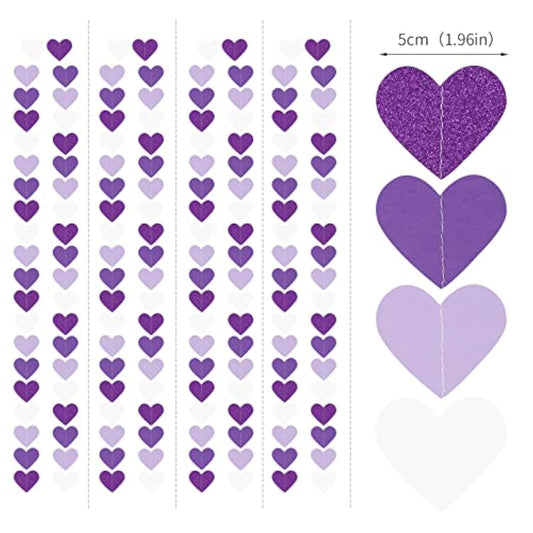 Purple Party Decoration Heart-Garland - 52Ft Purple Lavender White Streamers Birthday Banner Baby Bridal Shower Wedding Engagement Bachelorette Graduation Decorations