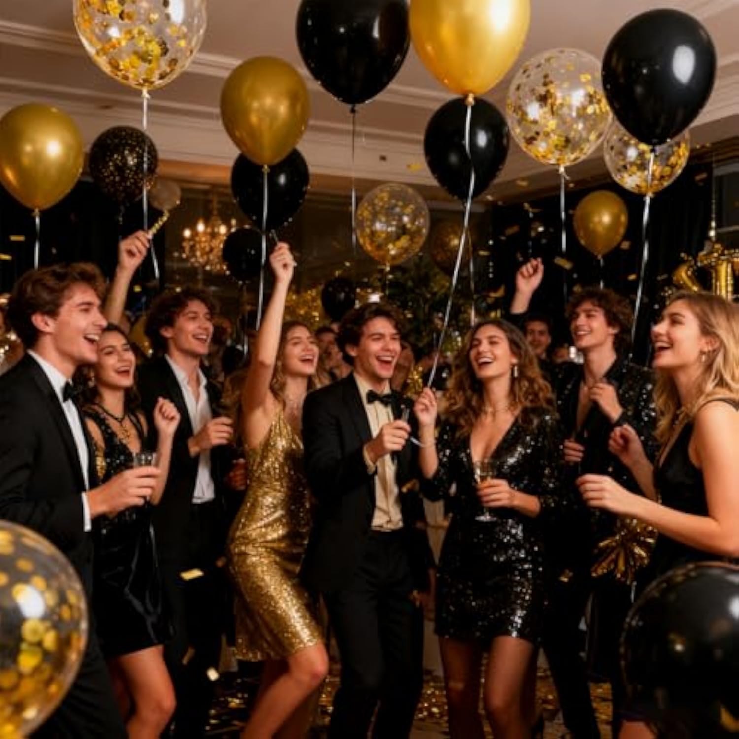 50 Pcs 12 Inches Black And Gold Balloons, Gold Confetti Balloons, Retirement, Birthday Party Decorations, New Years Eve Decorations, Graduation Party Supplies