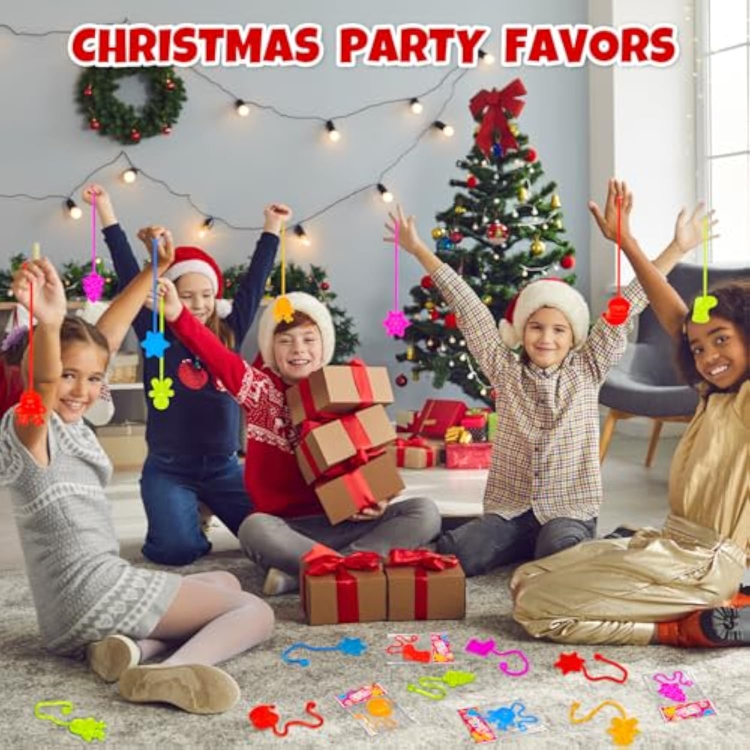 100pcs Bulk Christmas Party Favors Sticky Hands Toys Stocking Stuffers for Kids