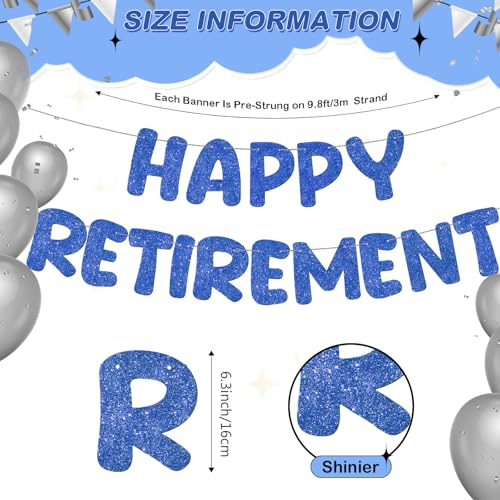 Pre Strung Happy Retirement Banner Glitter Sign, Navy Blue