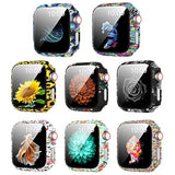 8 Pack Case Compatible For Apple Watch Se Series 6 5 4 3 2 44Mm 40Mm 42/38Mm Hard Pc Flowers Case With Tempered Glass Smartwatch Screen Protectors Full Protective Cover For Women(8Pack, 40Mm)