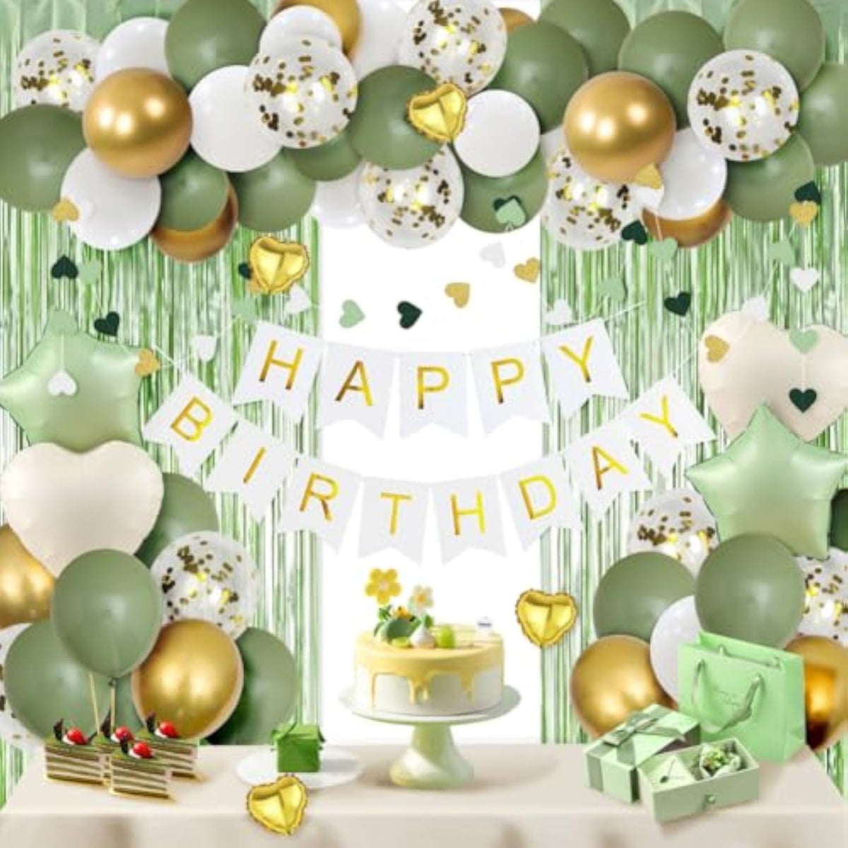Sage Green Birthday Decorations, Banner, Balloons for 16th-60th Birthday Celebrations
