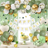 Sage Green Birthday Decorations, Banner, Balloons for 16th-60th Birthday Celebrations