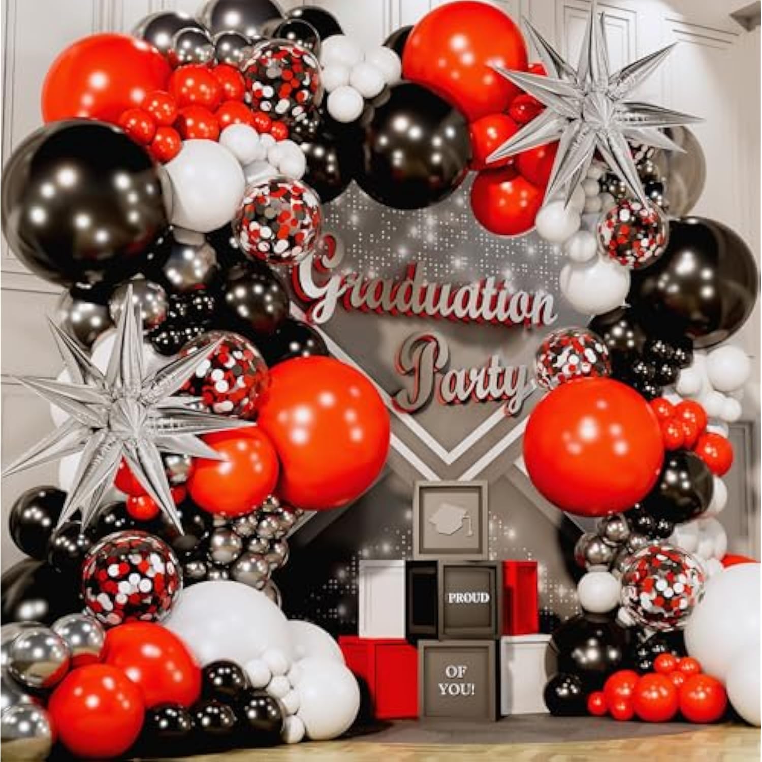 All-In-1 Red Black And White Balloon Arch Kit For Red And Black Birthday Party Decorations – Reds And Blacks Balloons For White Black And Red Balloon Garland Kit – Graduation Black And Red Balloons