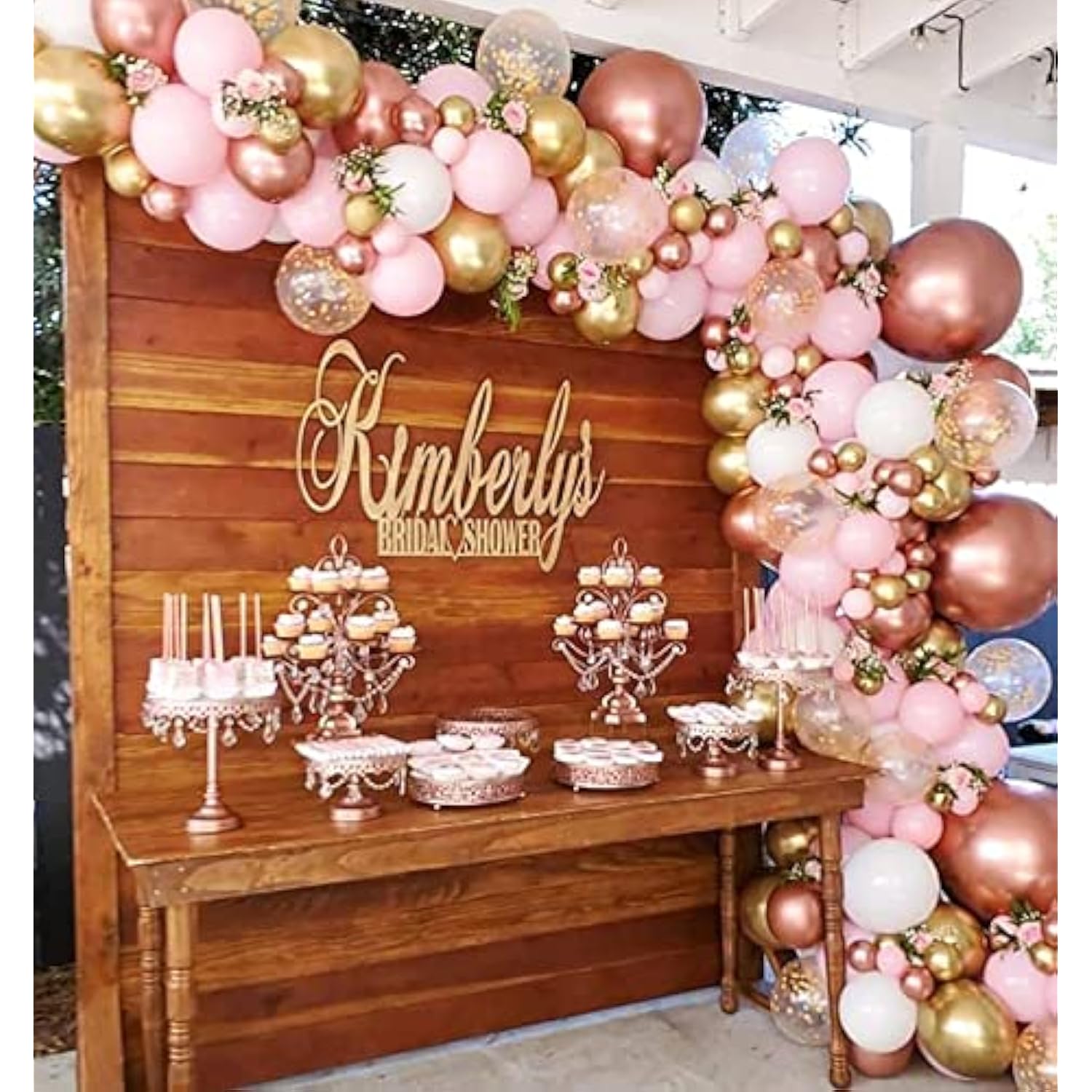 160pcs Rose Gold Pink White Balloon Garland Arch with Confetti for Baby Shower Party