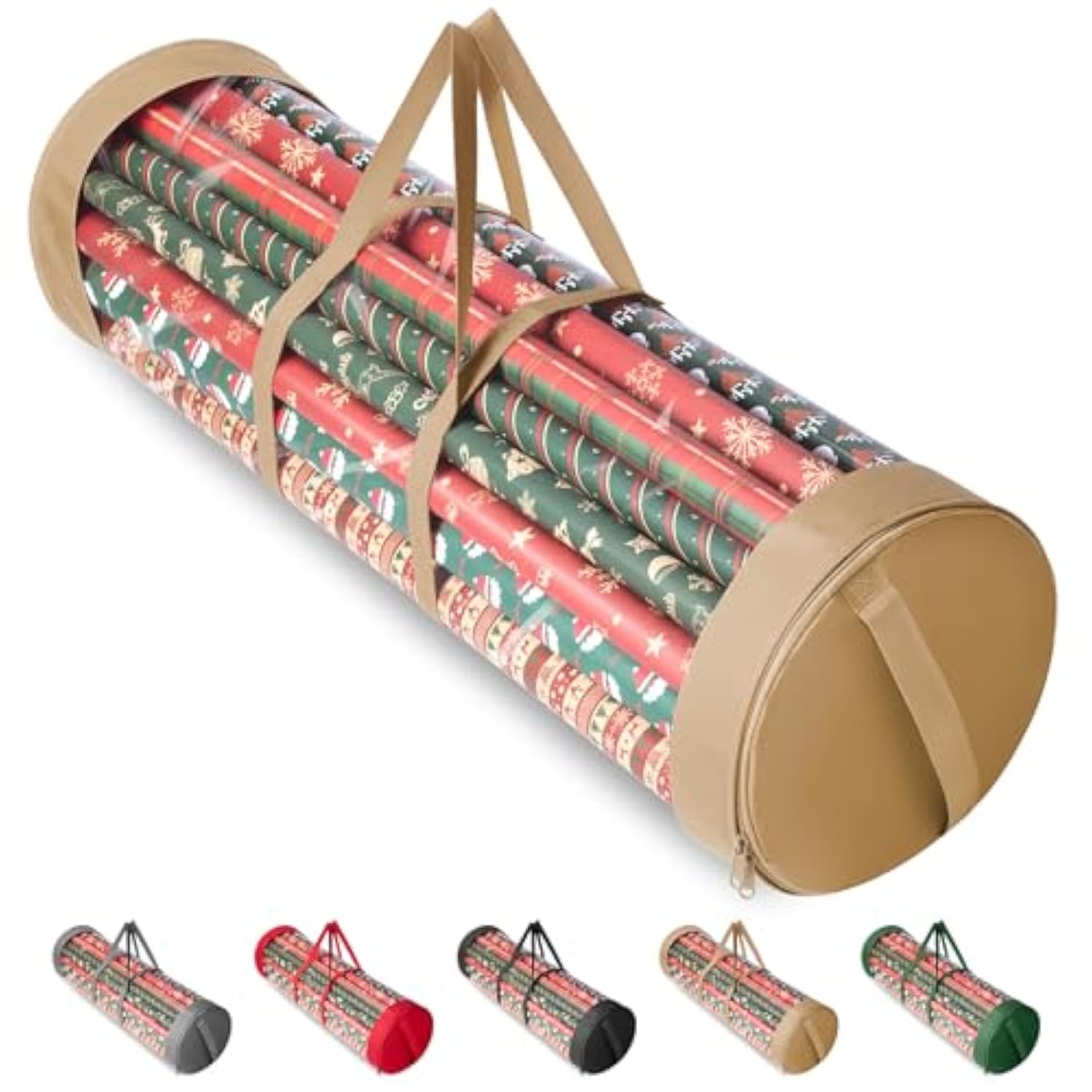 Christmas Wrapping Paper Organizer Storage, 41" Gift Wrapping Paper Storage Containers, Clear Pvc With Durable 600D Oxford Fabric Gift Wrap Paper Holder Fits 18-25 Rolls, Golden