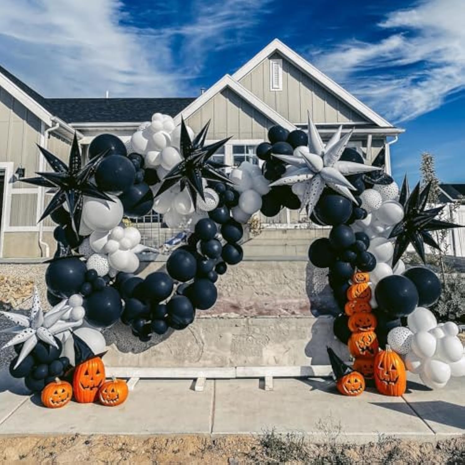 Halloween Balloon Arch Kit - Black & White Skeleton Garland with Star and Skull Foil Balloons