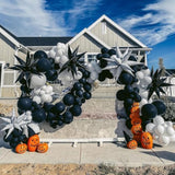 Halloween Balloon Arch Kit - Black & White Skeleton Garland with Star and Skull Foil Balloons
