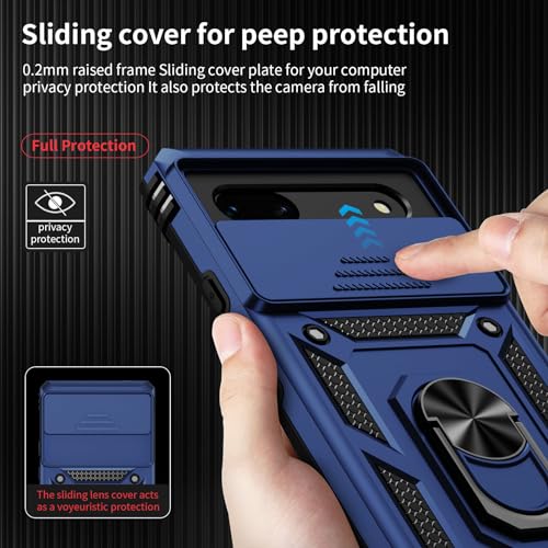For Google Pixel 7 Case With Camera Lens Cover, Hd Screen Protector, 10 Ft Military Grade Drop Protection, Magnetic Ring Holder Kickstand Protective Phone Case For Google Pixel 7, Navy Blue