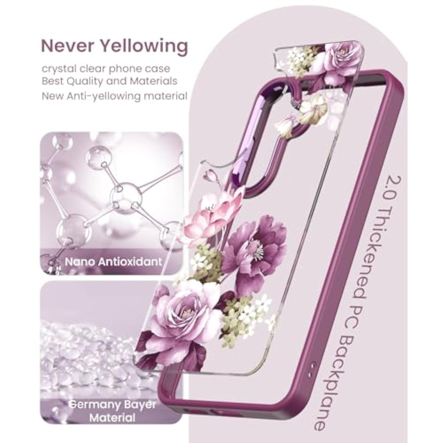 Purple Crystal Clear Flower Pattern Case for Samsung Galaxy S25 FE