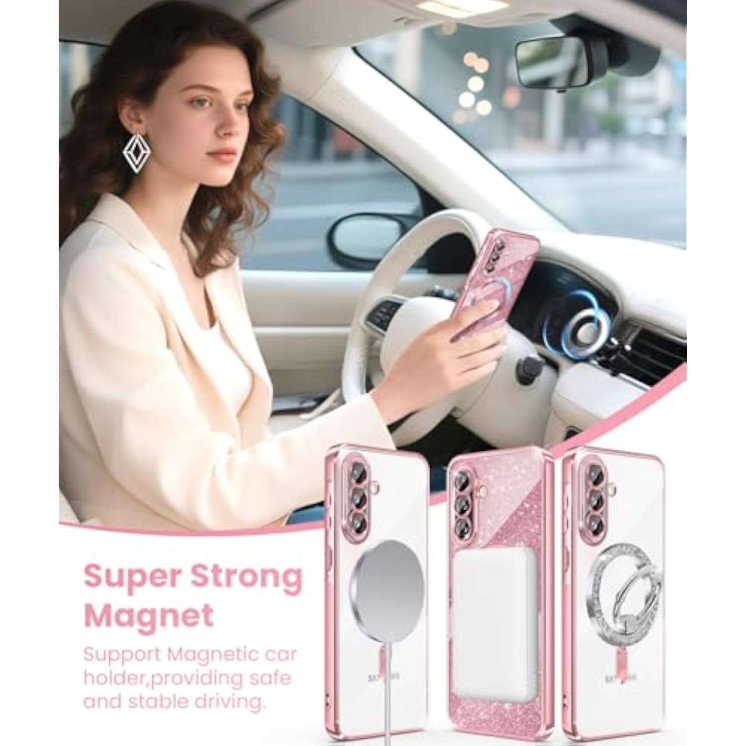 Magnetic Plated Gold Clear TPU Case for Samsung Galaxy A37 - Pink