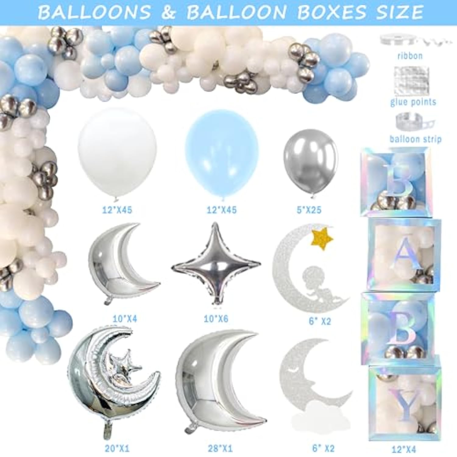 154 Pcs Over The Moon Baby Shower Decorations, We Are Over The Moon Baby Shower Decorations Backdrop Balloon Garland Glitter Banner Cake Cupcake Topper Boxes Cutout Starry Night Galaxy Sliver