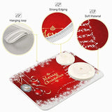 Merry Christmas Tree Dish Drying Mat 18X24 For Kitchen Counter Winter Snowflake Xmas Jingle Bells Drying Mat Pad Absorbent Fast Dry Dishes Draining Mats Large Red Kitchen Accessories