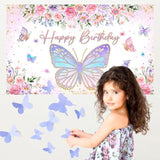Purple Pink Butterfly Birthday Banner 70.8×43.3 Inch Party Backdrop