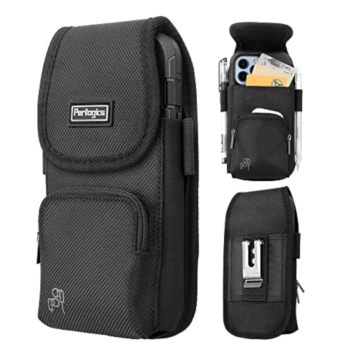 Phone Holster With Magnetic Cover. Belt Clip Pouch For Iphone 16 Plus, 16 Pro Max And All Plus And Pro Max Models With Case Installed. Zipper Storage And Credit Card Pocket.