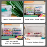 IRIS USA Pencil Case Box Storage Container for Organizing with Snap Lid, 10-Pack, Big Capacity Stackable Plastic Pen Pouch for Craft Hobby Art Supplies Journaling Stationery Sticker, Clear, Medium
