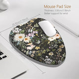 Dark Floral Ergonomic Gaming Mouse Pad With Wrist Support Boho Plant Mousepads With Wrist Rest, White Flower Mouse Pads With Heart-Shaped Design, Quality Milk Silk Fabric And Anti-Slip Pu Base