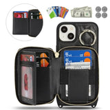 Crossbody Wallet Case For Iphone 14 Plus, Pu Leather Zipper Handbag Purse Flip Cover, Kickstand Folio Case With Card Slots Holder Wrist Strap Lanyard 5G 6.7 Inch-Black