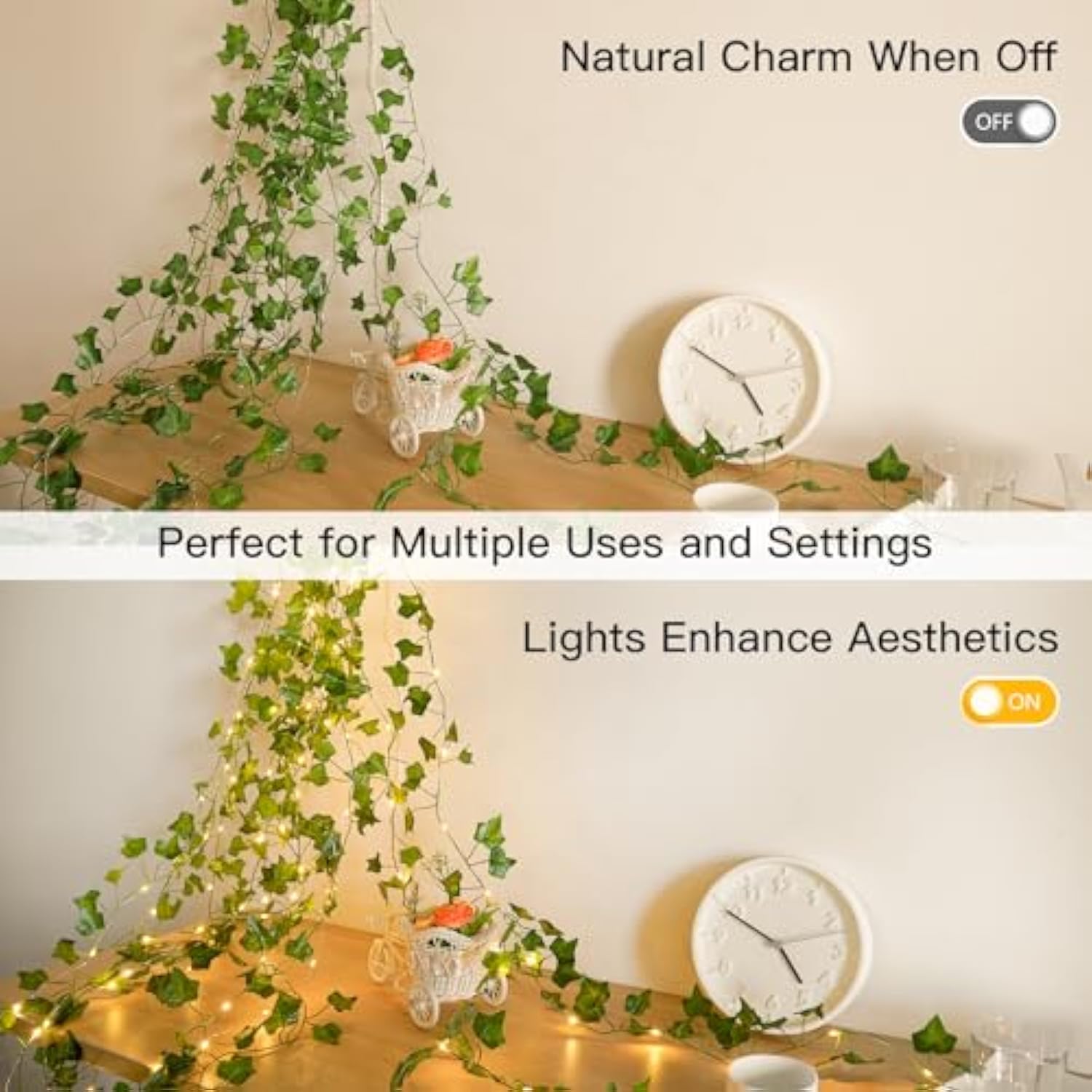 33ft Fairy Ivy String Lights 100 LED Battery Operated Warm White with Remote