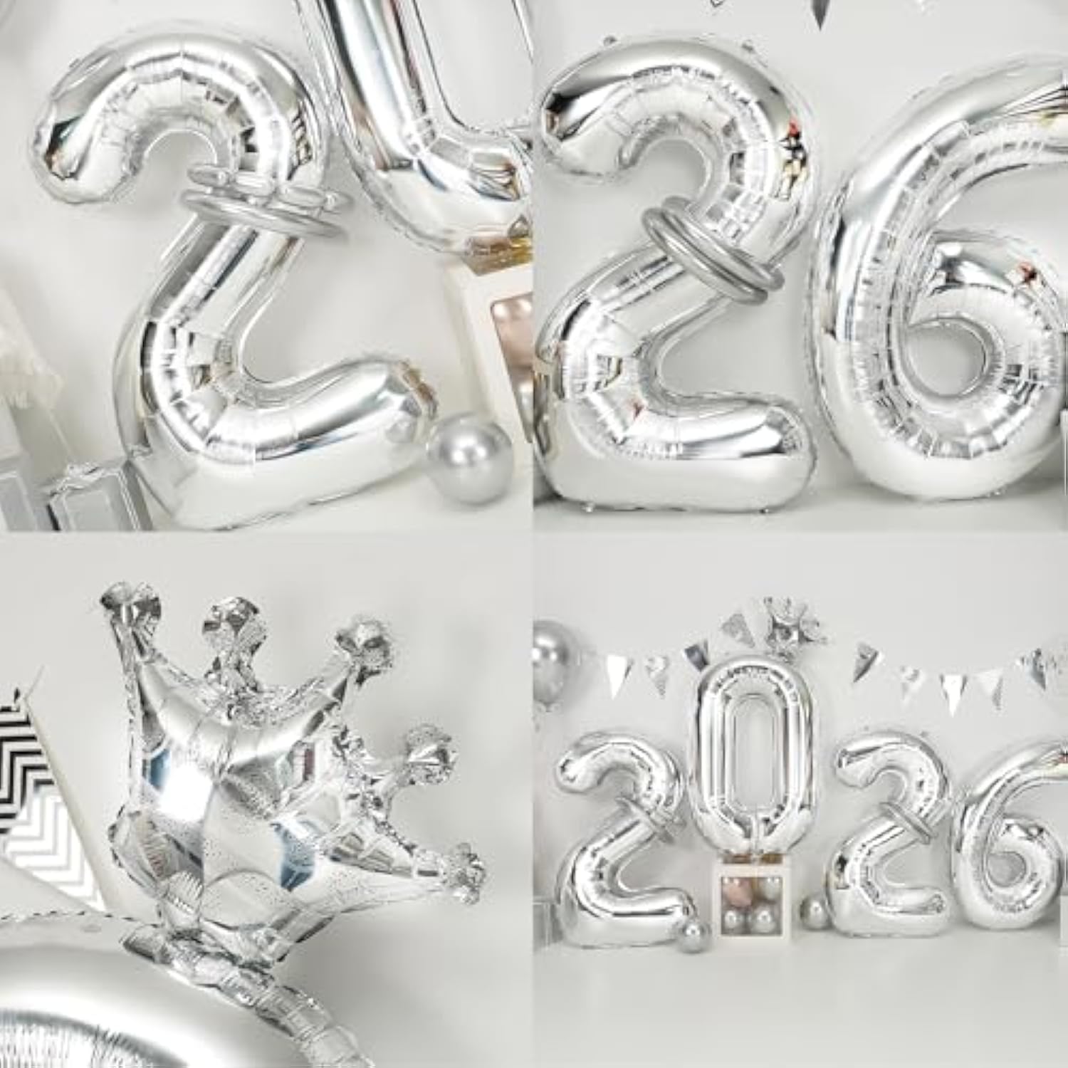 2026 Silver Number Balloons 40 Inch Foil NYE Graduation Party Decor