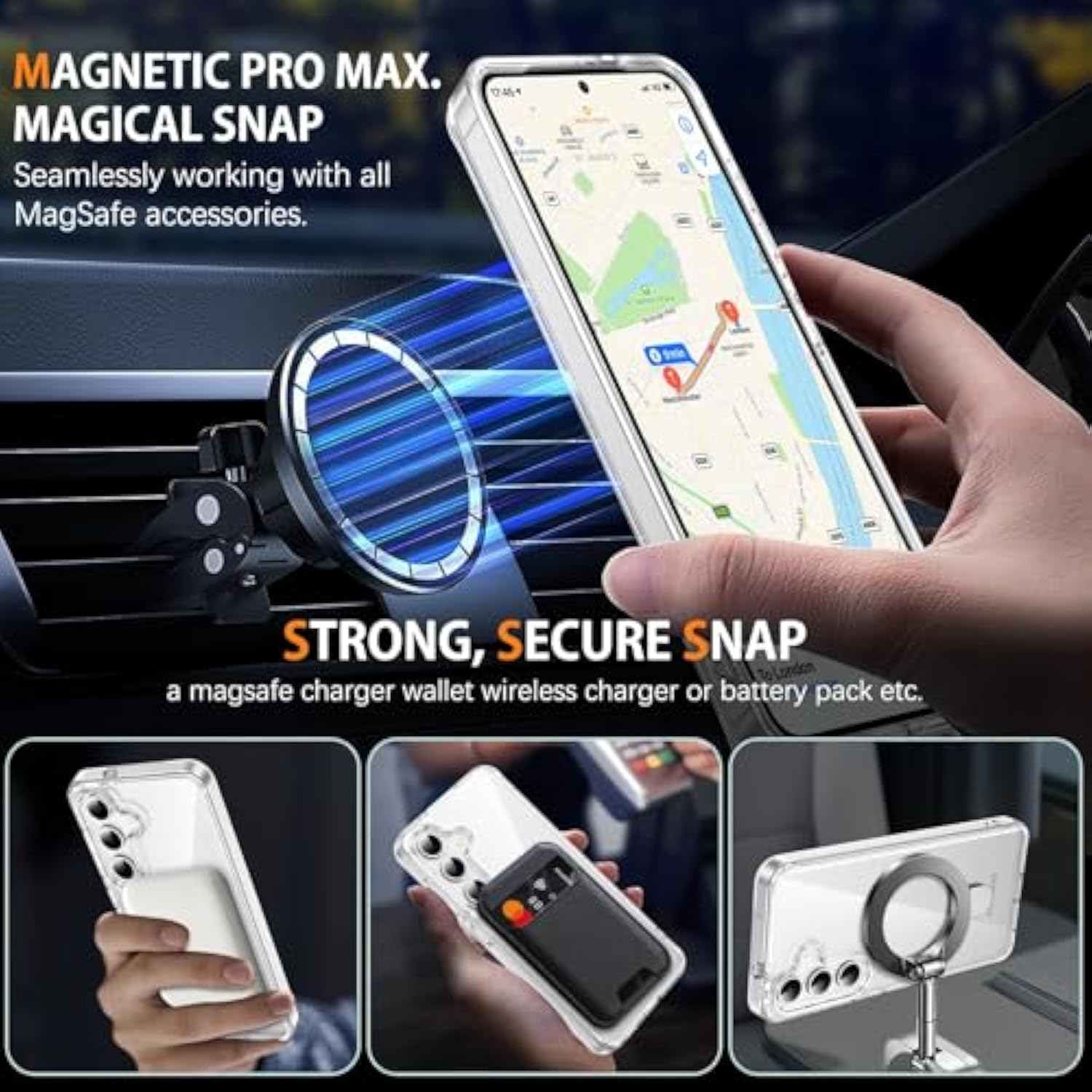 For Samsung Galaxy S25 Case Magnetic, Samsung S24 Case With Ring Stand, Full Protective Cover Slim Shockproof Kickstand Phone Cases For Samsung S25/S24 6.2", Clear