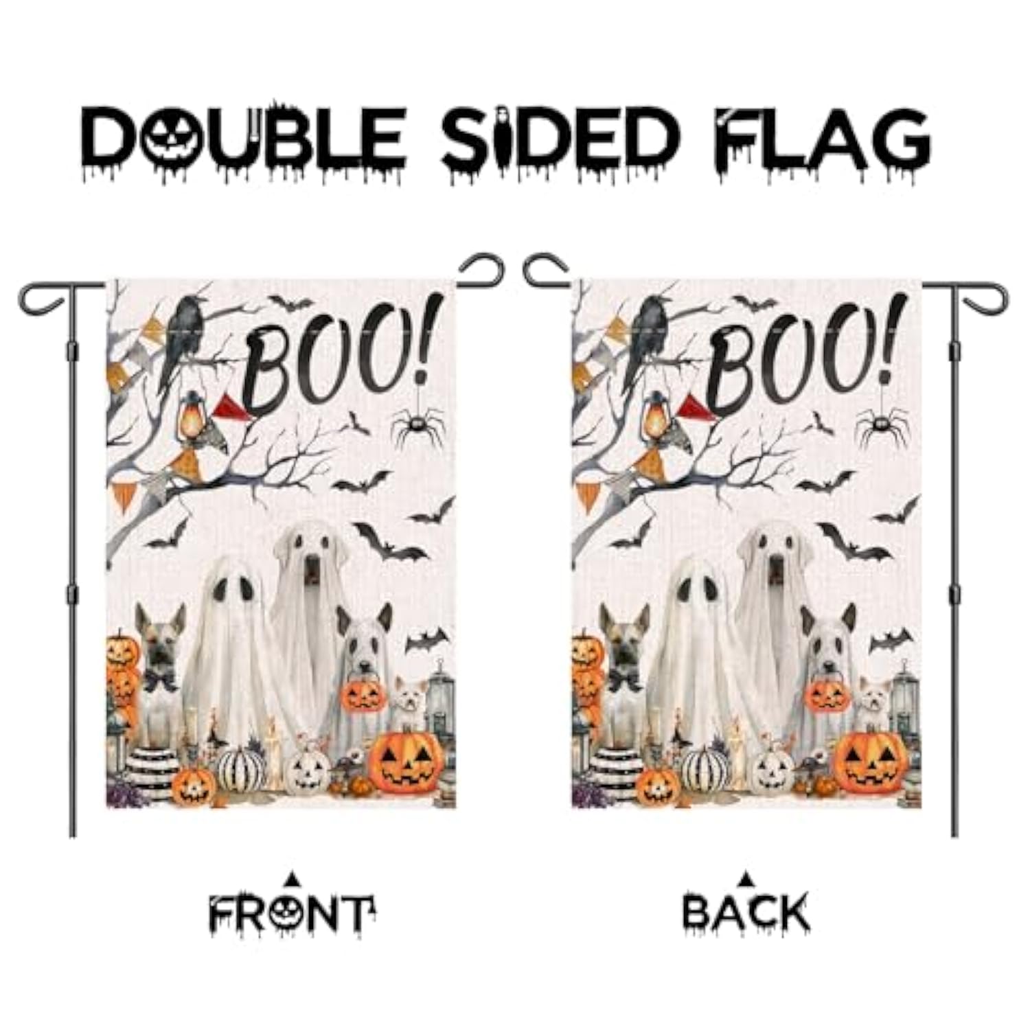 Halloween Boo Garden Flag 12x18 Double Sided Ghost Bat Pumpkin Autumn Decor