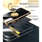 For Galaxy S20-Fe-5G Case: For Samsung S20Fe/S 20Fe Phone Case With Tempered Glass Screen Protector [2 Pack], Ring Holder Magnetic Kickstand, Plating Rose Gold Case For Women Girls, Black