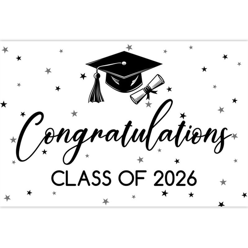 Graduation Photo Backdrops for Photoshoot Black White Background Banner High School College Ceremony Decorations Congrats Grad Party and Classroom Decor 10 * 8ft