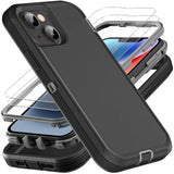Iphone 13/14 Military Grade Case, 3 In 1 Heavy Duty Shockproof/Drop Proof/Dust Proof With 2Pcs Tempered Glass Screen Protector (Black/Grey)