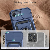 Compatible For Iphone 16E Case With Screen Protector - Slide Camera Cover Protective Phone Case With Ring Stand, Heavy Duty Shockproof Rugged Bumper For Iphone 16E Accessories Blue
