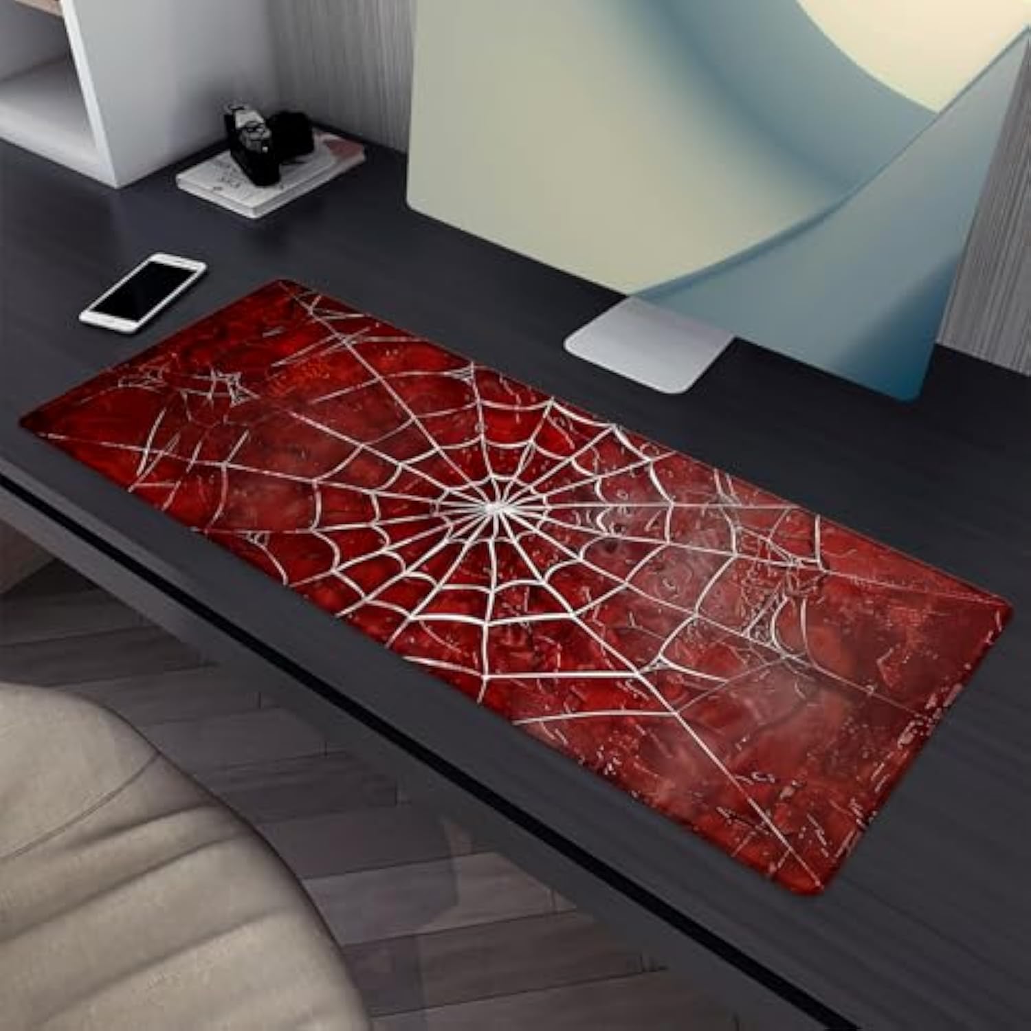 Mouse Pad?Spider Gaming Keyboard Mat?Web Red Laptop Computer Protector With Non-Slip Rubber Base?Large Extended Mousepads Gifts For Desk Office Home?Deskmat Decor 31.5" X 11.8"
