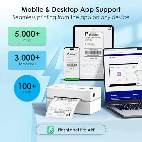 Bluetooth Thermal Shipping Label Printer, 4X6 Portable Thermal Address Label Printer For Small Business, Compatible With Iphone,Android,Windows,Macworks With Etsy Shopify Usps&More, White