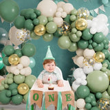Sage Green Balloon Garland Kit – Olive, White & Gold Balloons with Confetti for Party Decor