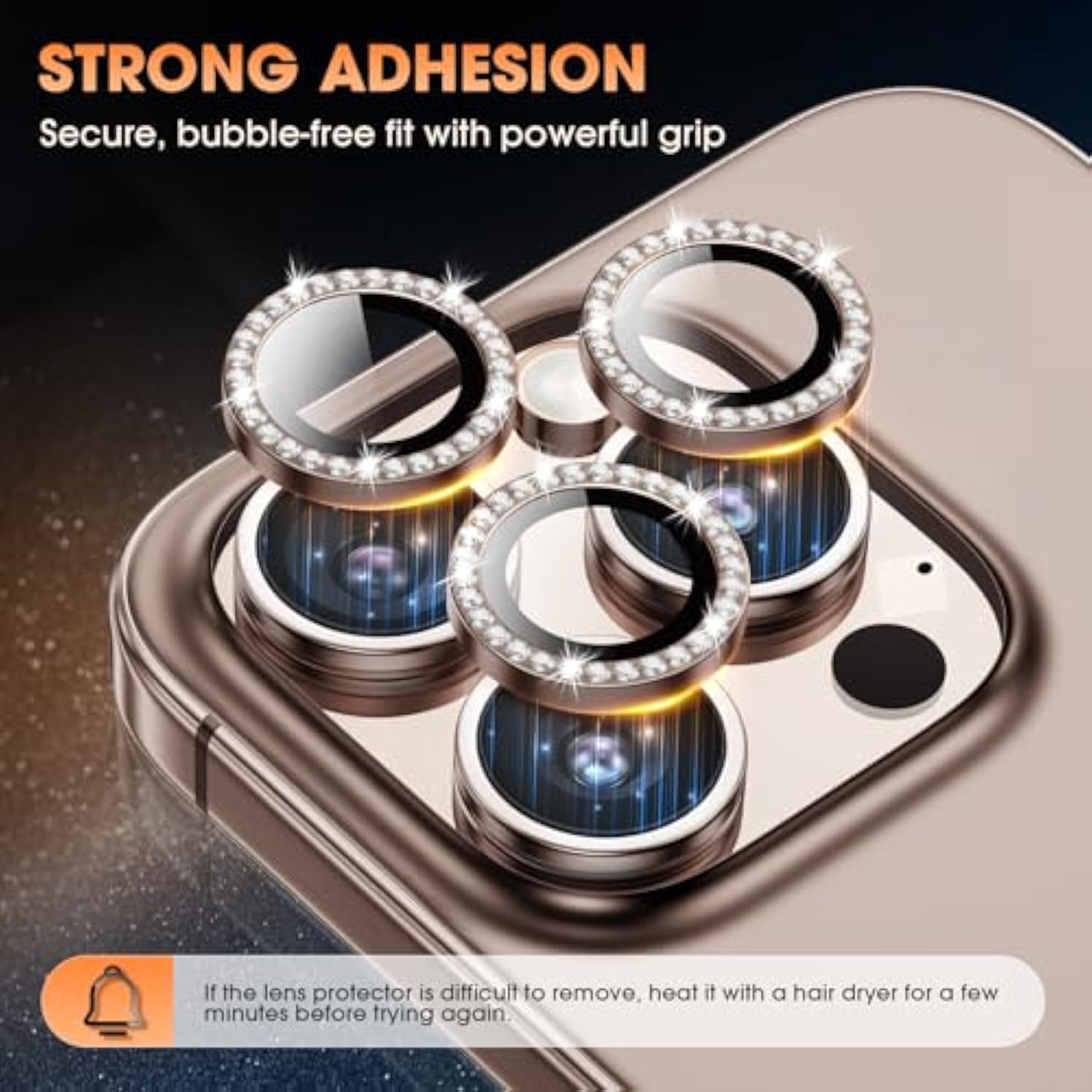 For Iphone 16 Pro/16 Pro Max Camera Lens Protector Bling Individual Metal Diamond Ring 9H Hardness Scratchproof Protector, Stylish Phone Accessories, Case Friendly (Brown Diamond)