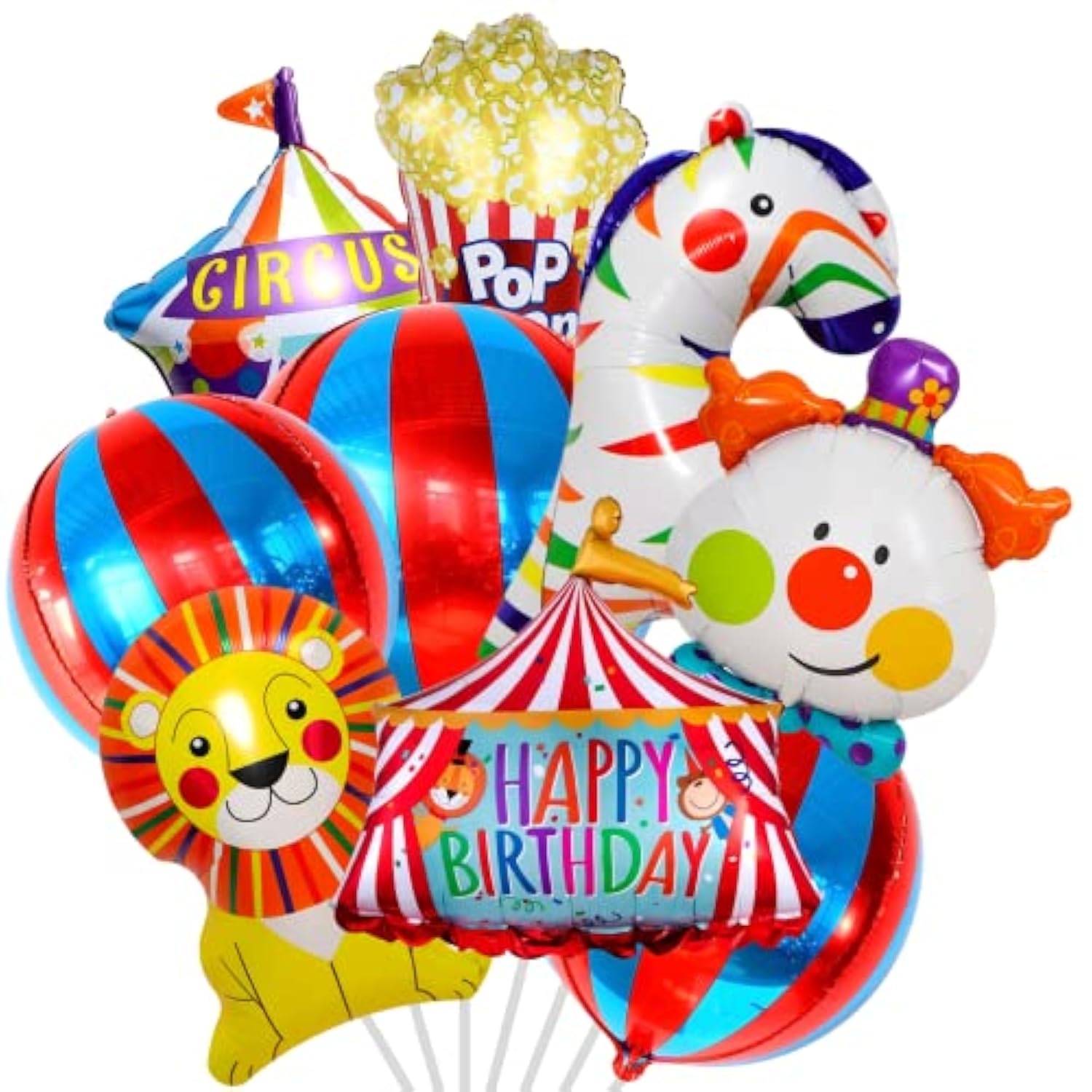 9Pcs Carnival Foil Balloons Animal Carnival Theme Party Decorations Circus Balloon Bouquet For Birthday Party Decorations Circus Decorations Festival Party
