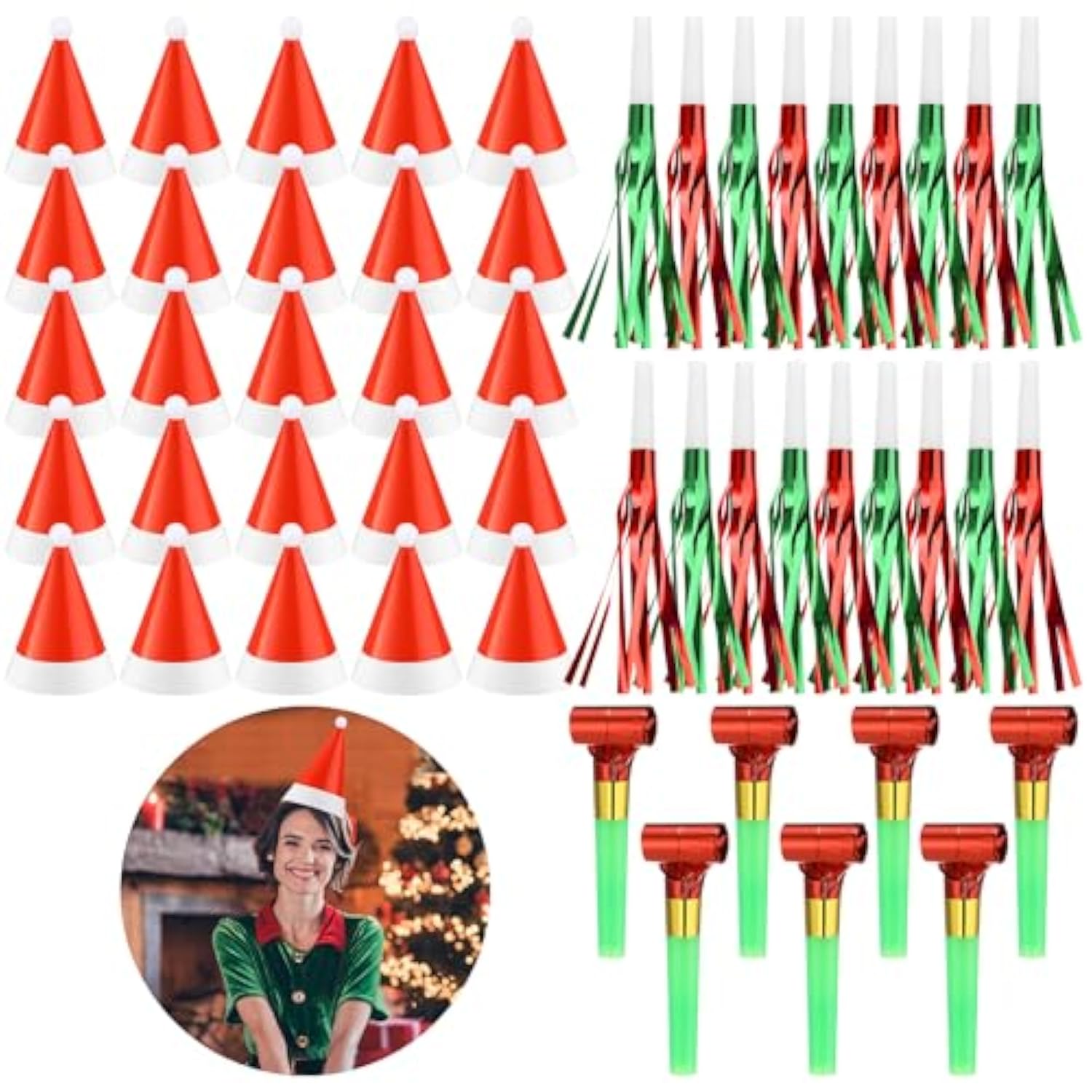 50 Pc Christmas Party Supplies Cone Hats Noise Makers Holiday Decoration
