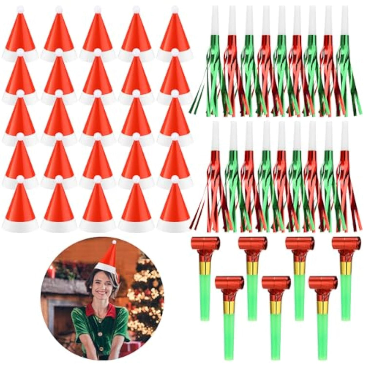 50 Pc Christmas Party Supplies Cone Hats Noise Makers Holiday Decoration