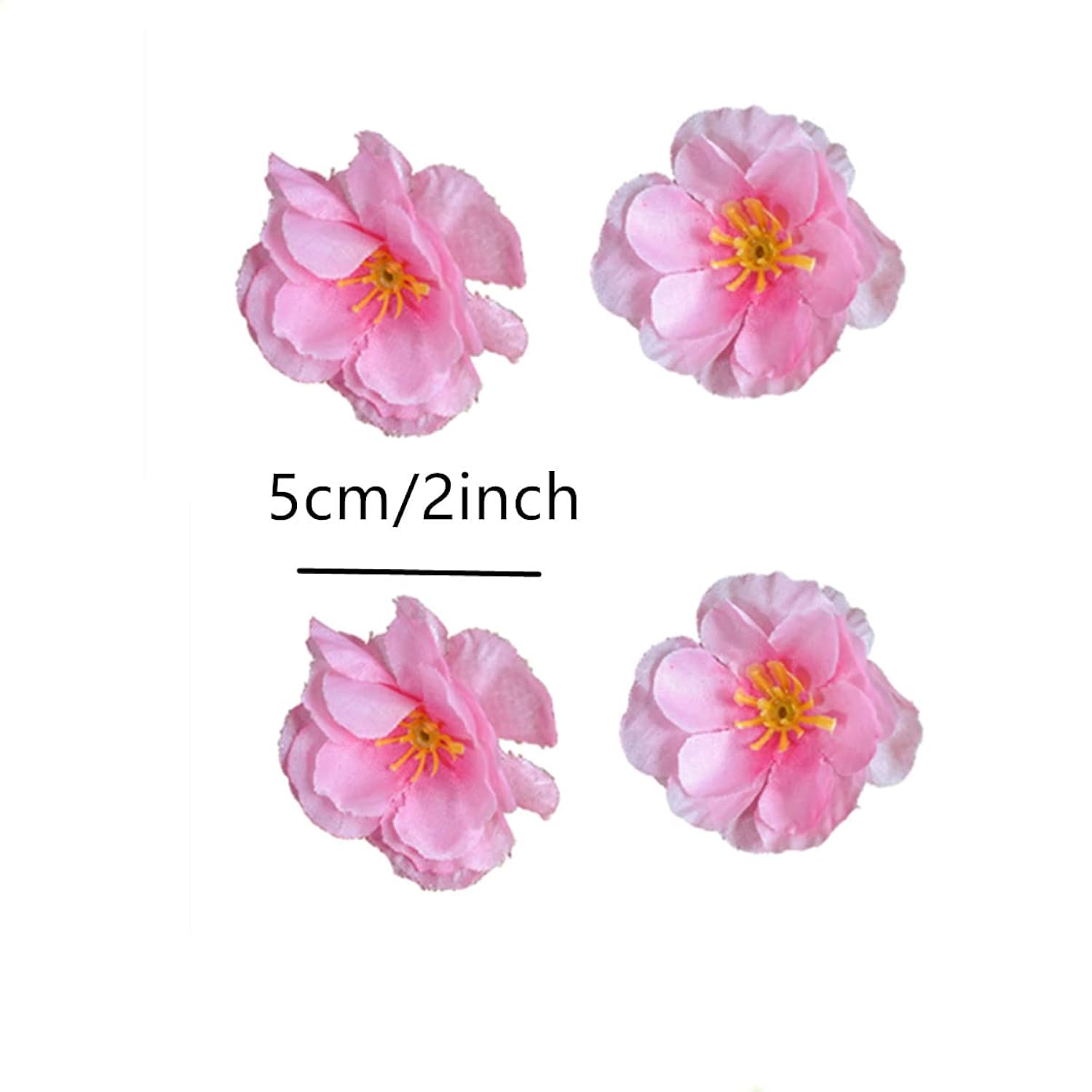 Artificial Silk Cherry Blossom Flowers Heads, 50Pcs Artificial Cherry Blossom Flower, Cherry Blossom Fake Silk For Bridal Hair Clips Headbands Dress Diy Accessories Wedding Party(Pink)